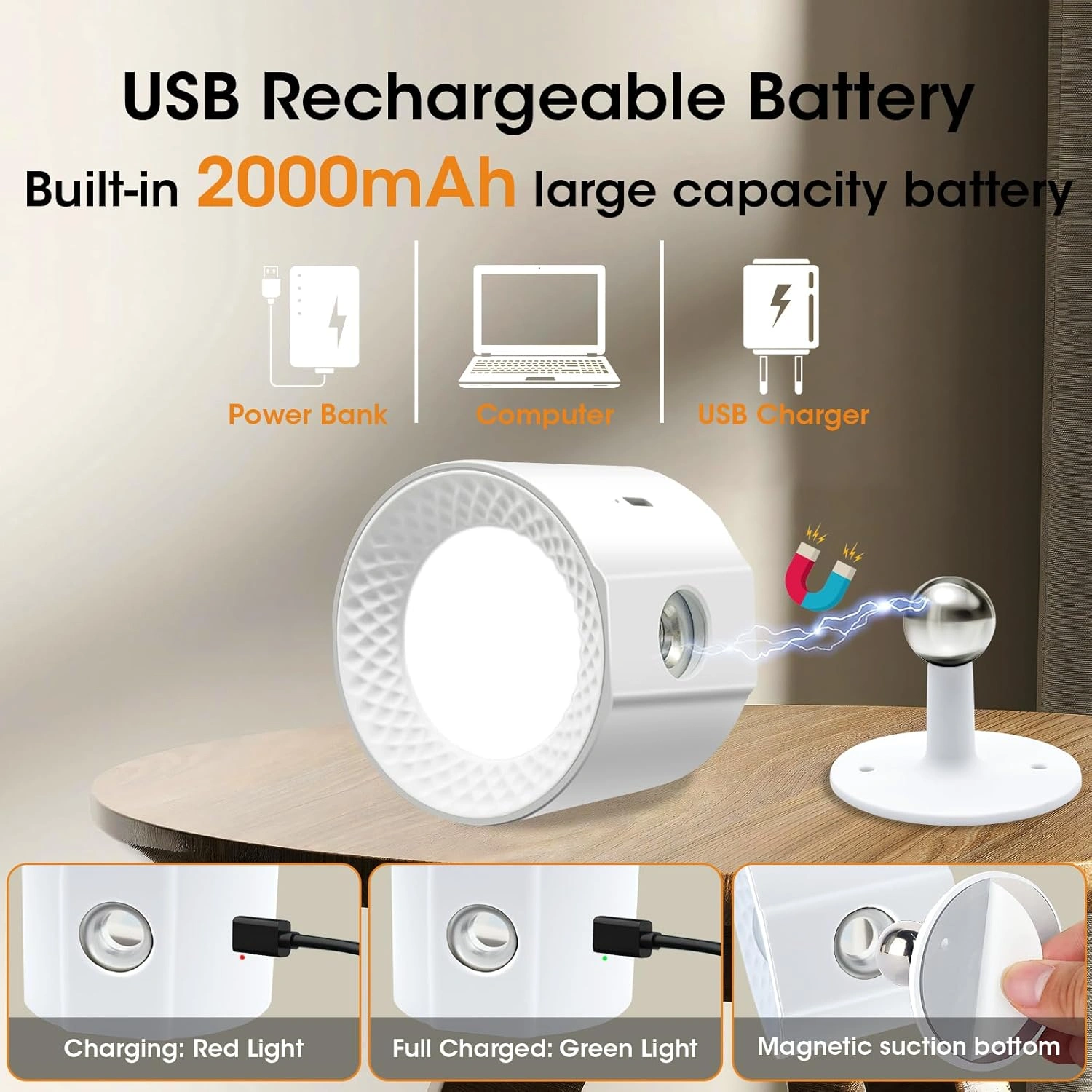 Applique LED Murale Sans Fil Rechargeable Avec Télécommande – Éclairage Tactile & Pivotant 360°