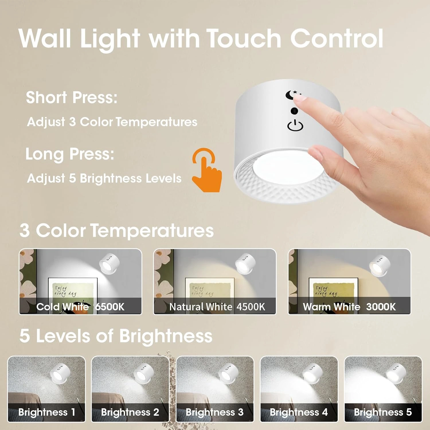 Applique LED Murale Sans Fil Rechargeable Avec Télécommande – Éclairage Tactile & Pivotant 360°