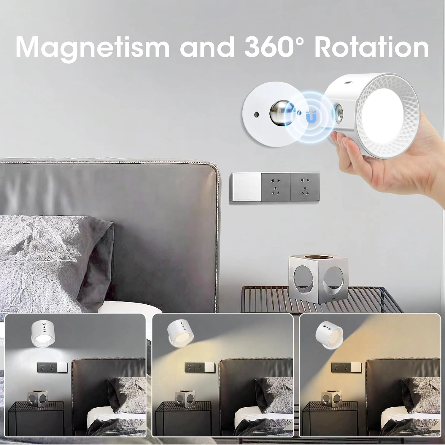 Applique LED Murale Sans Fil Rechargeable Avec Télécommande – Éclairage Tactile & Pivotant 360°