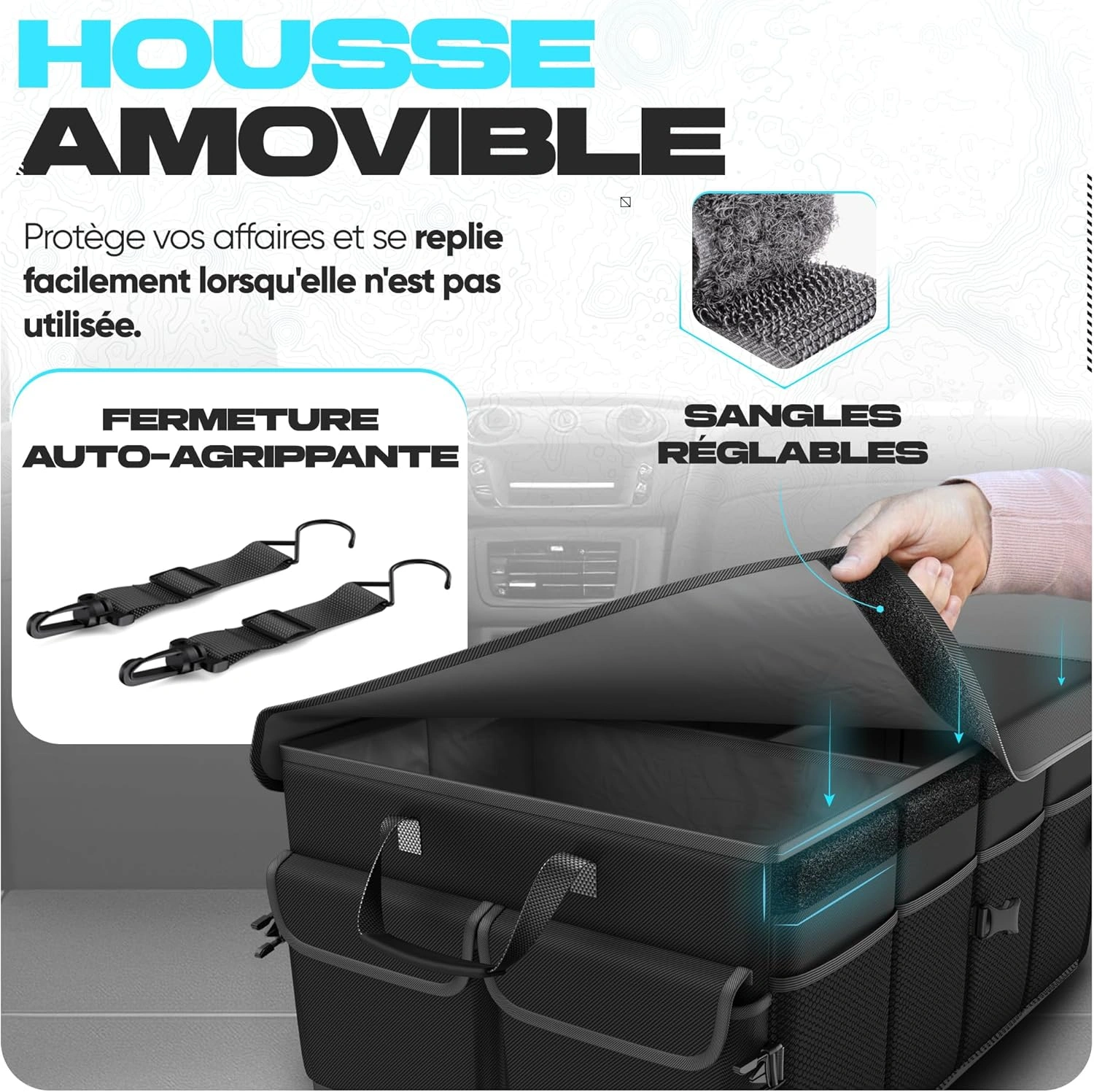 Organiseur Coffre Voiture Multifonction Pliable et Renforcé Pour Rangement Robuste Avec Poignées & Poches