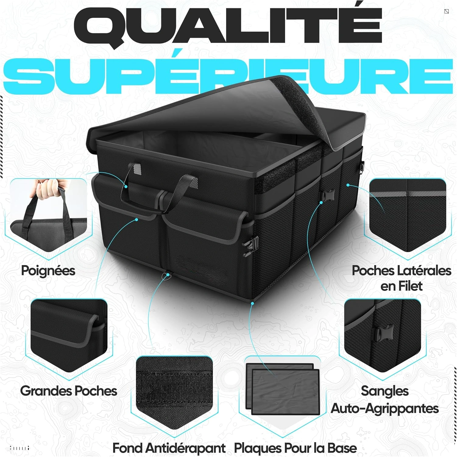 Organiseur Coffre Voiture Multifonction Pliable et Renforcé Pour Rangement Robuste Avec Poignées & Poches