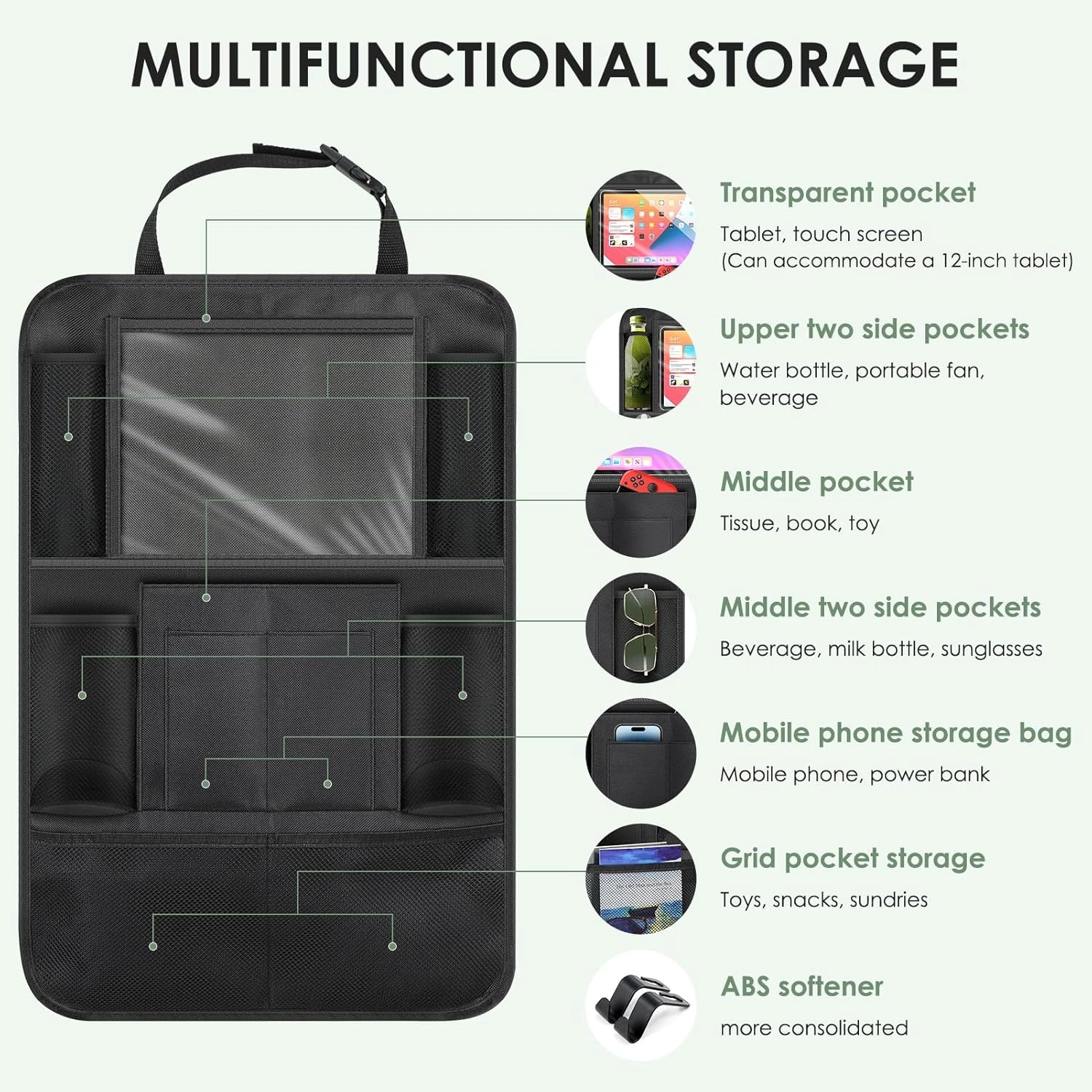 Organisateur de Siège Voiture Multi-Poche Avec Porte-Tablette Et Espaces de Stockage Multiples