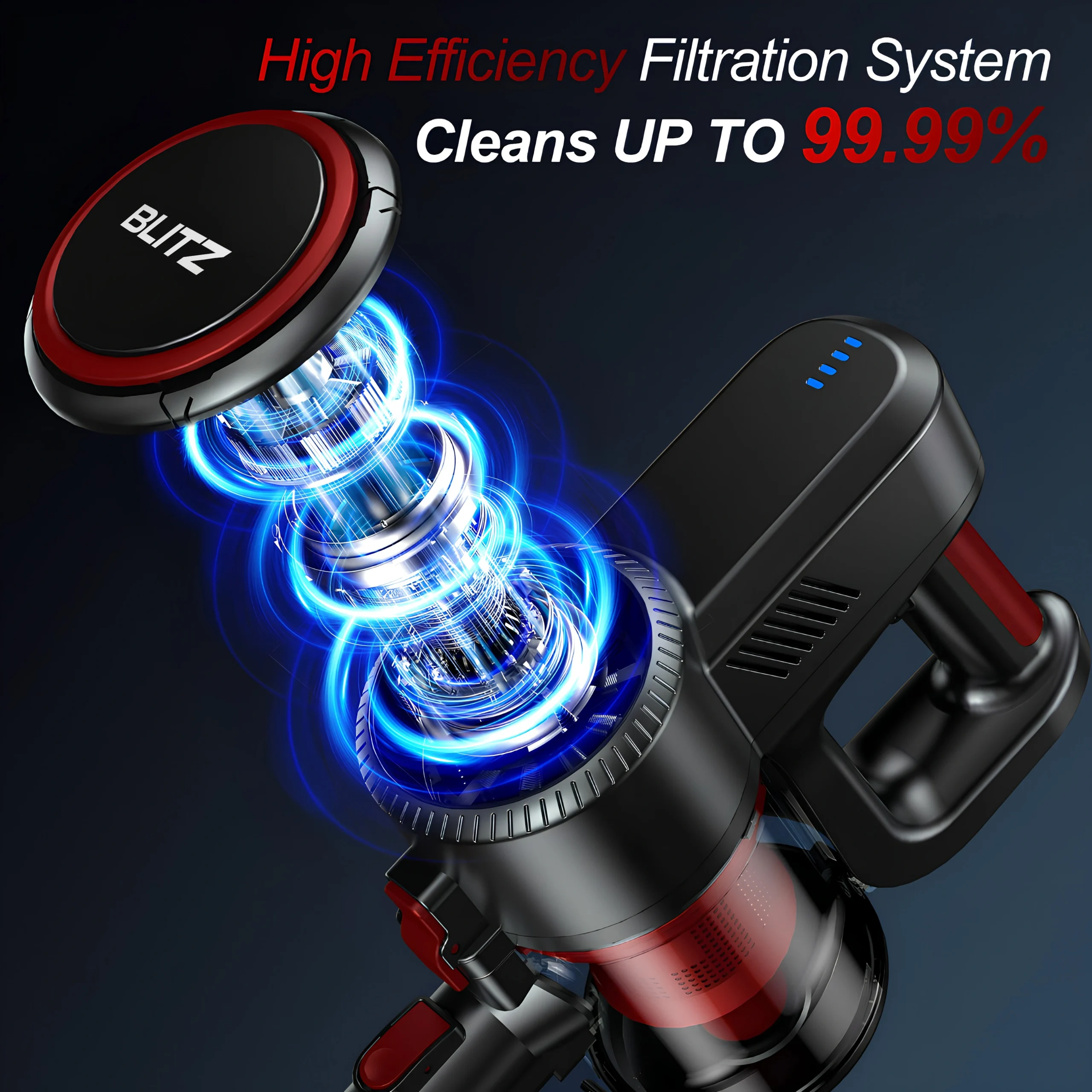 Blitz® - 5 En 1 Aspirateur Balai Sans Fil Puissant 30Kpa Léger Et Silencieux Avec Eclairage LED