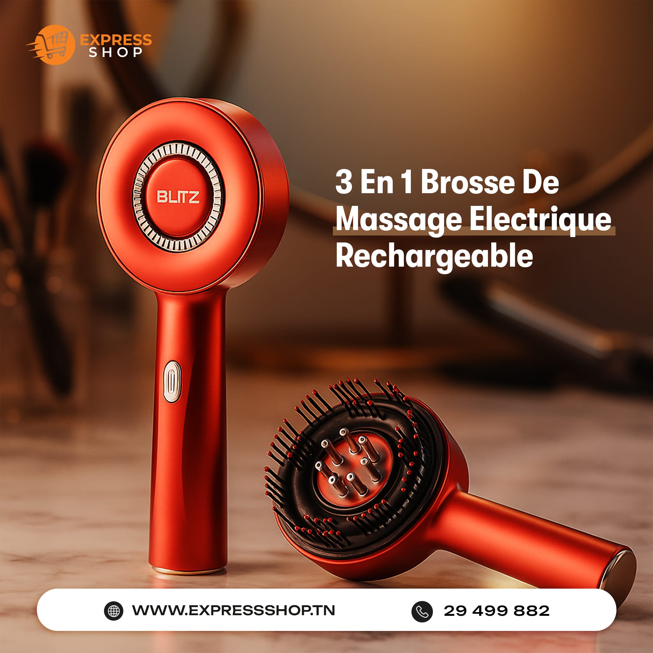 Blitz® - 3 En 1 Brosse De Massage Électrique Étanche Et Rechargeable Pour Relaxation Et Croissance Des Cheveux