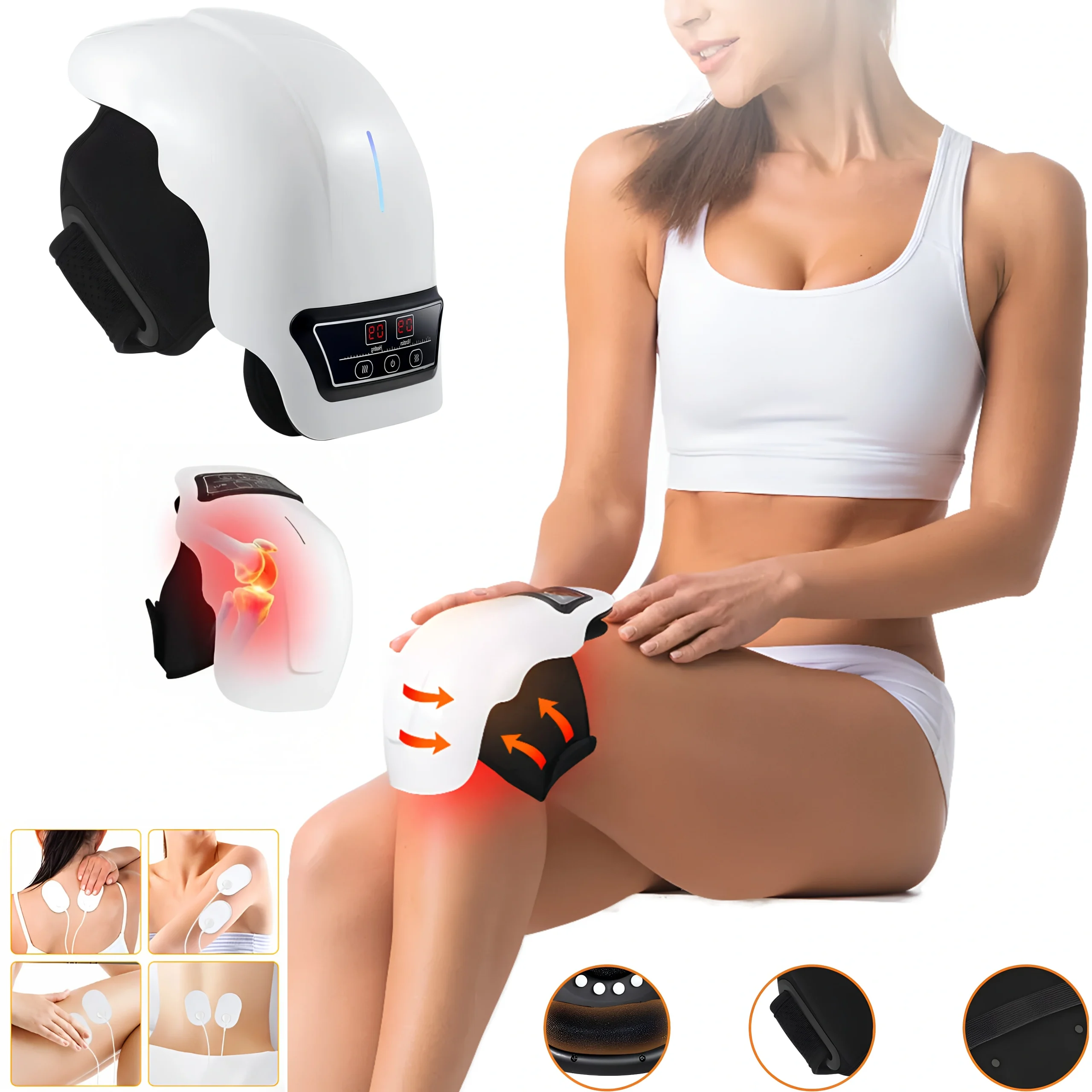 3 En 1 Masseur de Genoux Intelligent Sans Fil Chauffant Et Vibrant pour Douleurs Articulaires Avec 9 Modes De Massage