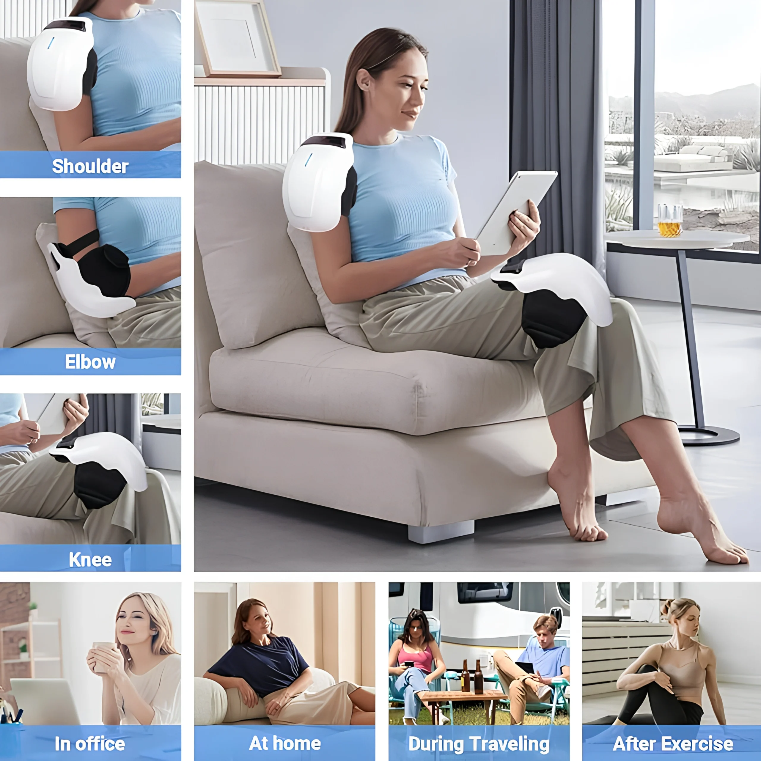 3 En 1 Masseur de Genoux Intelligent Sans Fil Chauffant Et Vibrant pour Douleurs Articulaires Avec 9 Modes De Massage