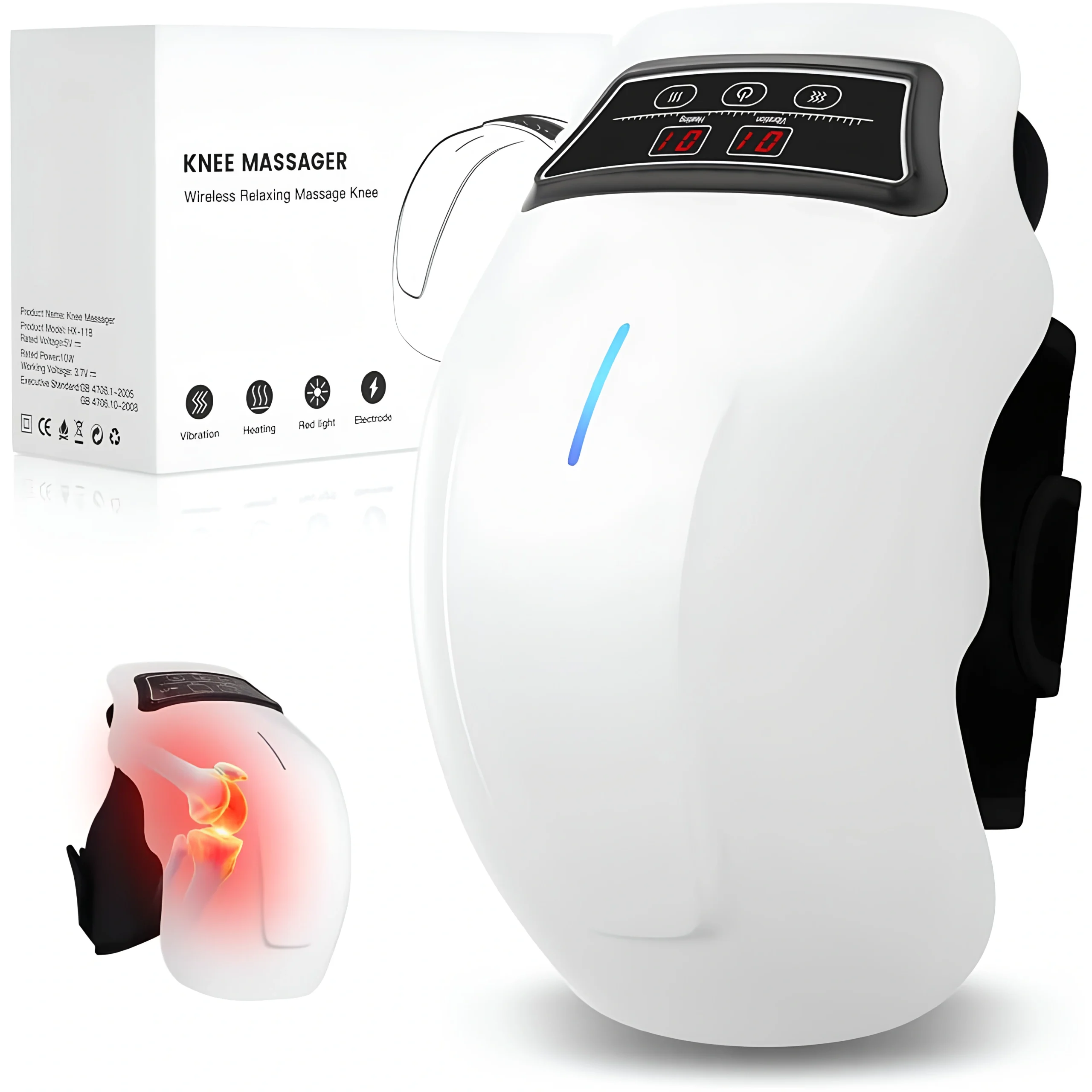 3 En 1 Masseur de Genoux Intelligent Sans Fil Chauffant Et Vibrant pour Douleurs Articulaires Avec 9 Modes De Massage