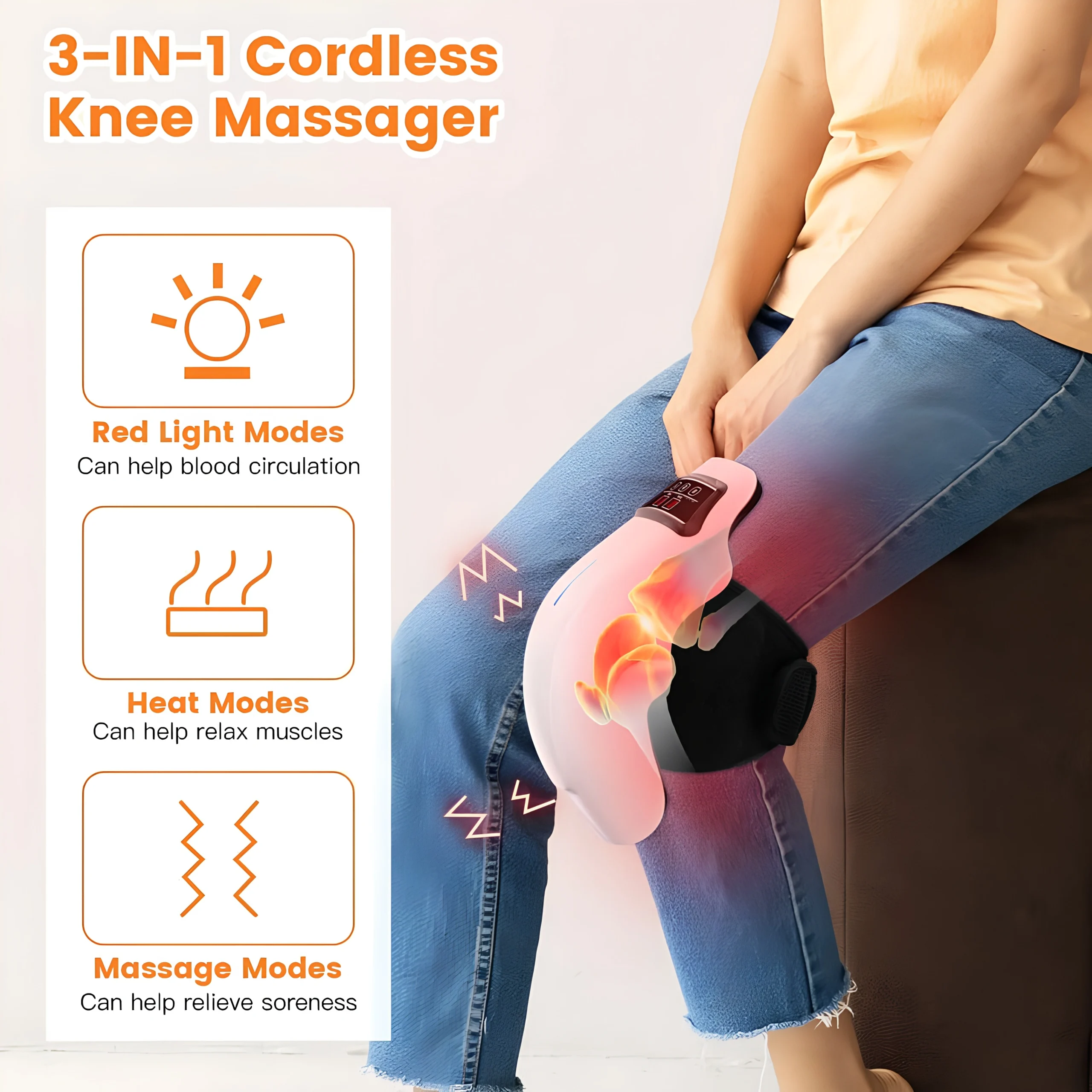 3 En 1 Masseur de Genoux Intelligent Sans Fil Chauffant Et Vibrant pour Douleurs Articulaires Avec 9 Modes De Massage