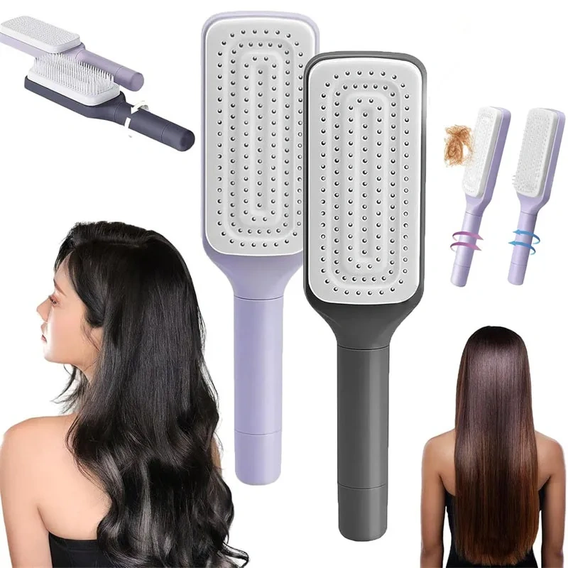 Brosse Cheveux Auto-Nettoyante Rotative - Anti-nœuds & Anti-statique Idéale Pour Tous Types De Cheveux