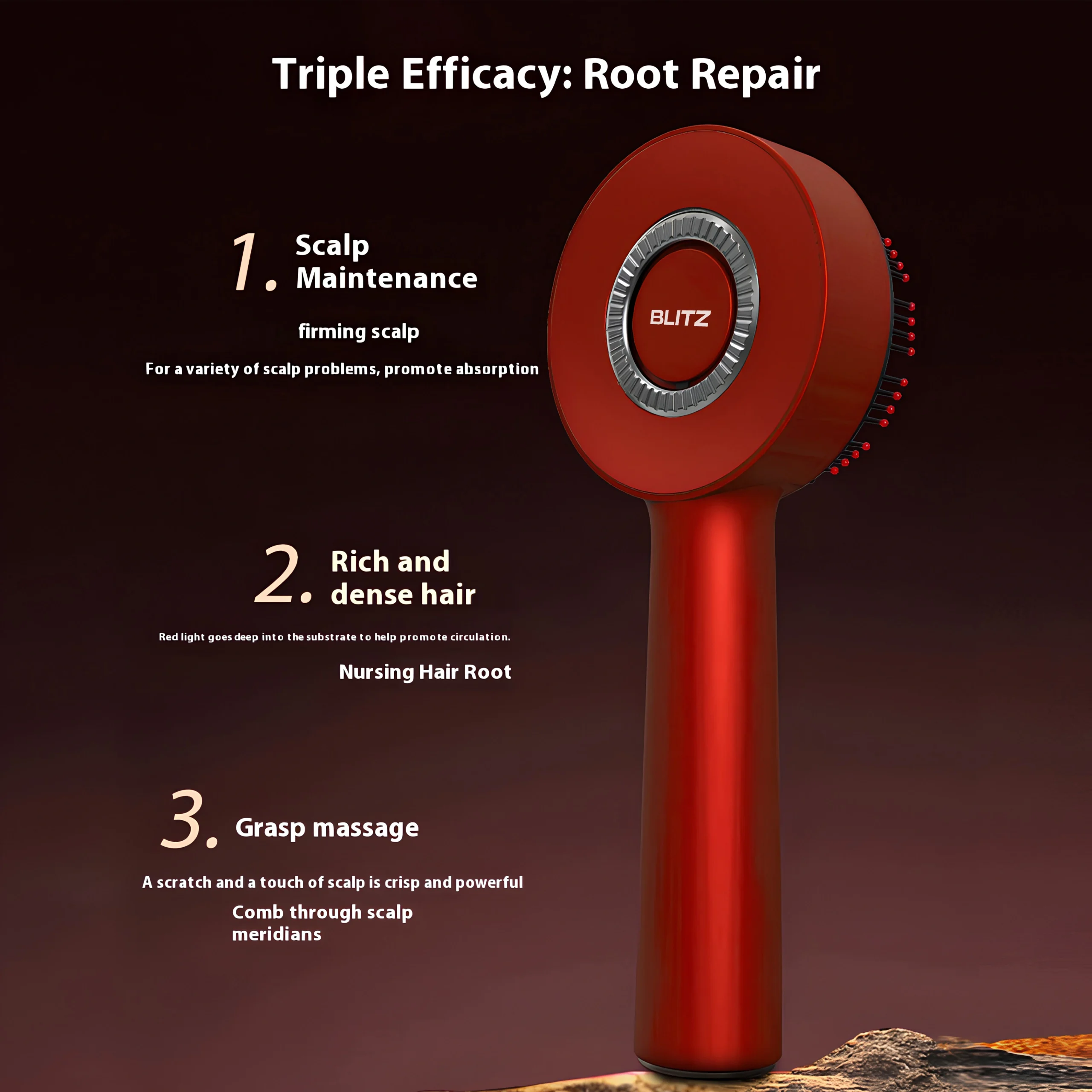 Blitz® - 3 En 1 Brosse De Massage Électrique Étanche Et Rechargeable Pour Relaxation Et Croissance Des Cheveux