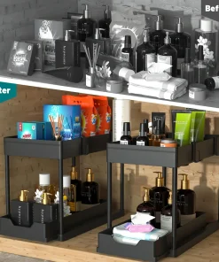Organisateur Sous Évier 2 Niveaux Avec Tiroirs Coulissants – Rangement Cuisine & Salle De Bain Multifonction - Organisateur sous évier Noir