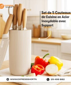 Set de 5 Couteaux de Cuisine en Acier Inoxydable avec Support | Lames Anti-Rouille Ultra-Tranchantes