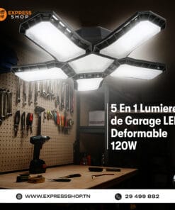 Lumière de Garage LED 5 En 1 Déformable 120W  Éclairage Ultra-Lumineux avec Panneaux Réglables – E27 6500K