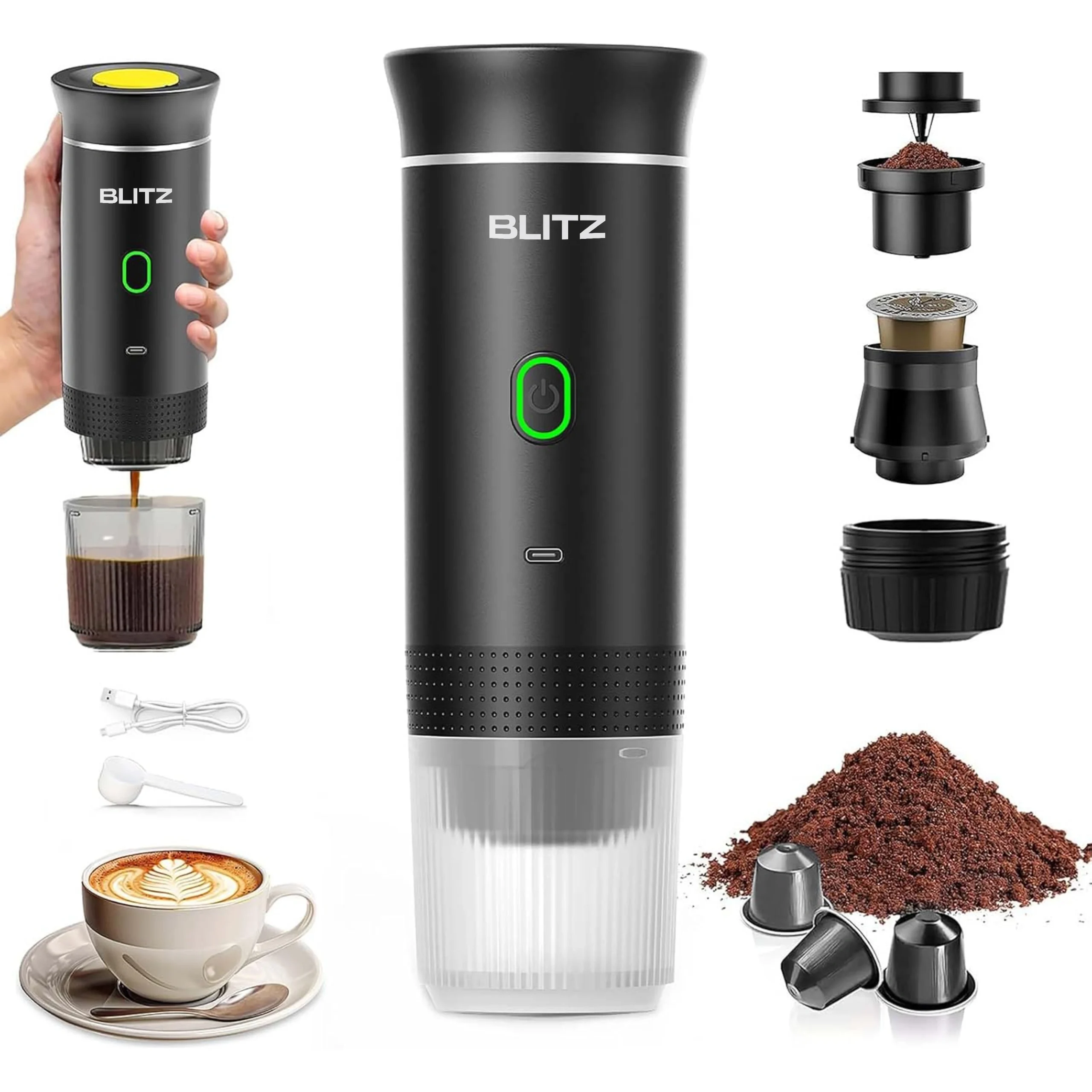 Blitz® - 3 En 1 Machine à Café Espresso Portable Et Rechargeable Avec Chauffage Intégré