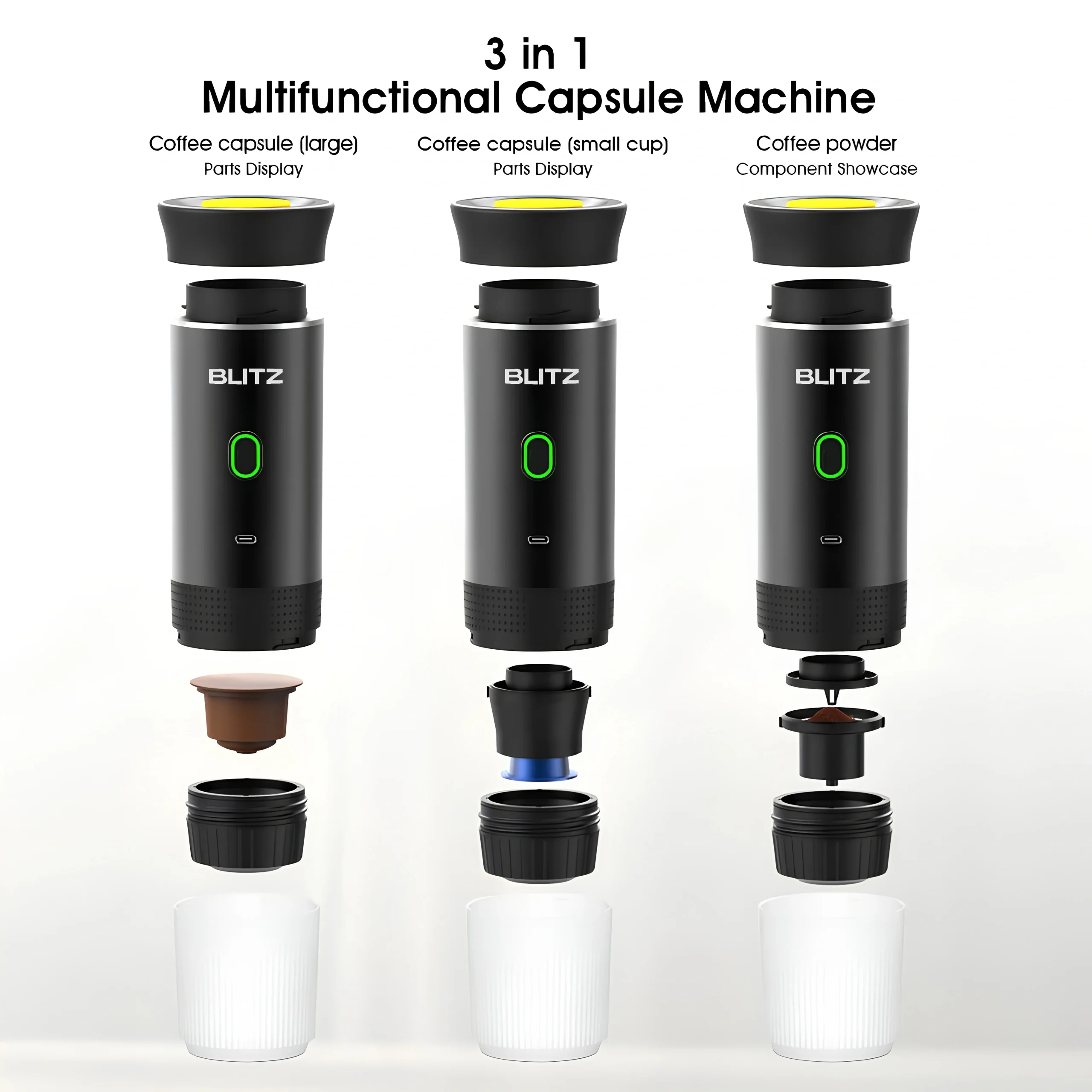 Blitz® - 3 En 1 Machine à Café Espresso Portable Et Rechargeable Avec Chauffage Intégré