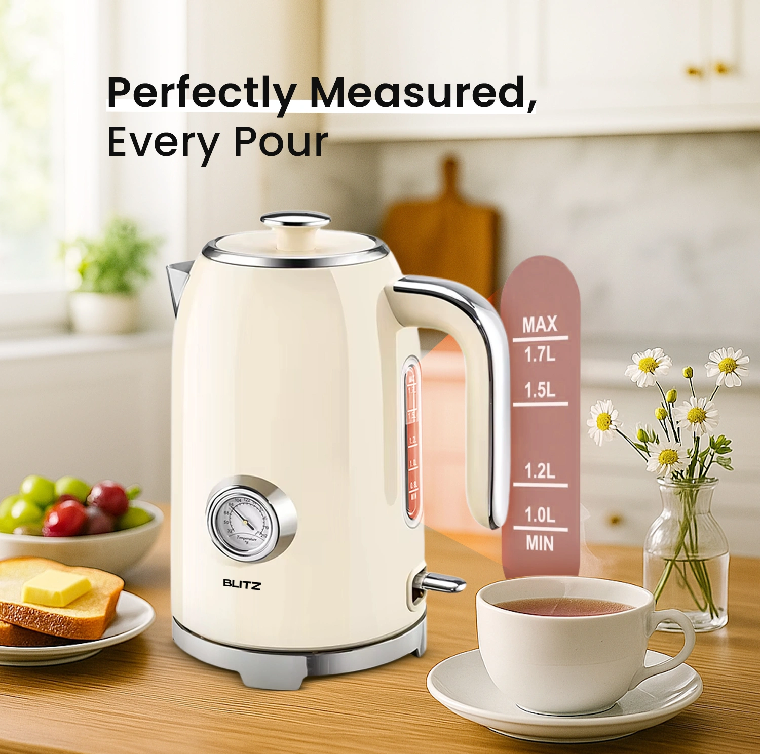 Blitz® - Bouilloire Électrique Rétro En Acier Inoxydable À Ébullition Rapide De 2200 W Et Capacité De 1,7L