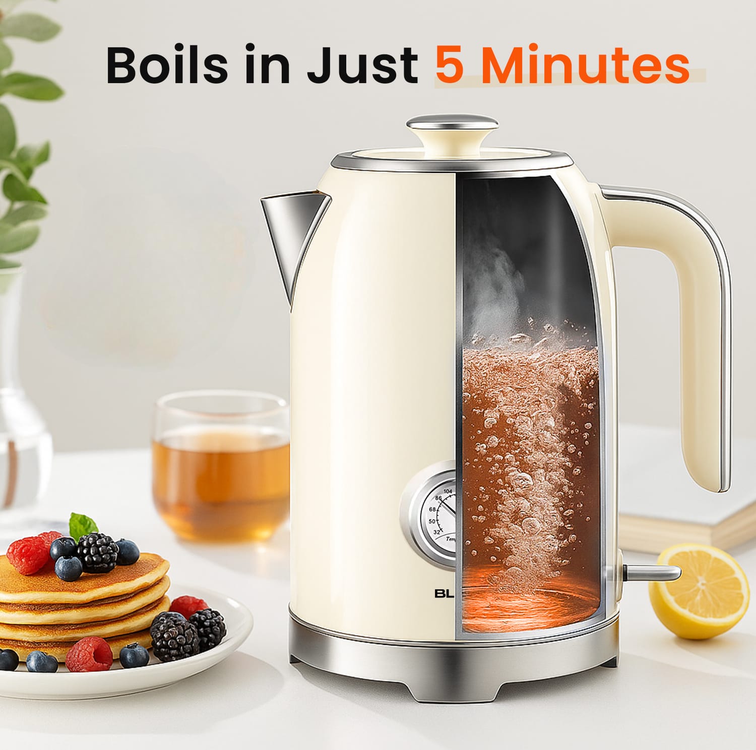 Blitz® - Bouilloire Électrique Rétro En Acier Inoxydable À Ébullition Rapide De 2200 W Et Capacité De 1,7L