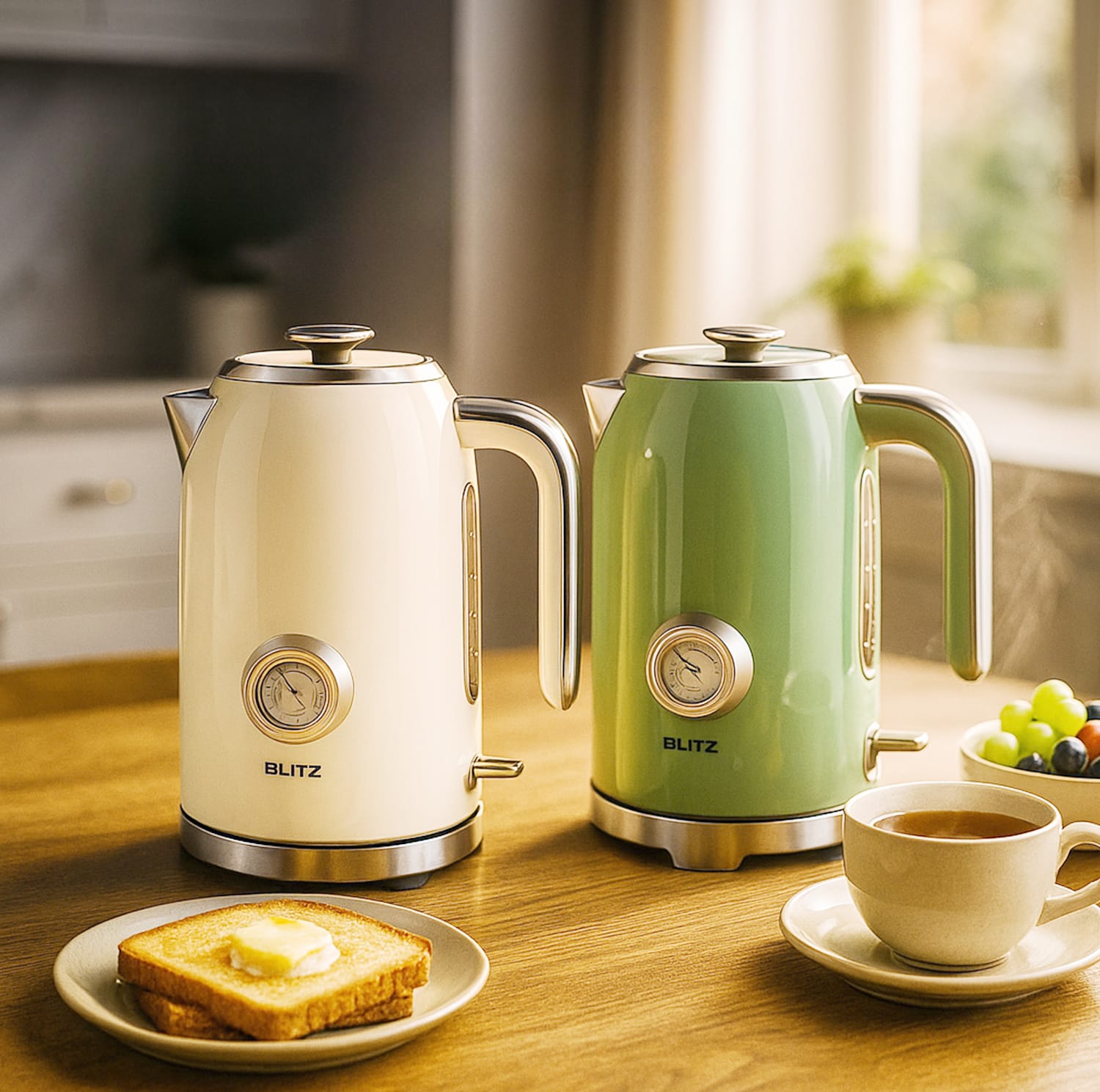 Blitz® - Bouilloire Électrique Rétro En Acier Inoxydable À Ébullition Rapide De 2200 W Et Capacité De 1,7L