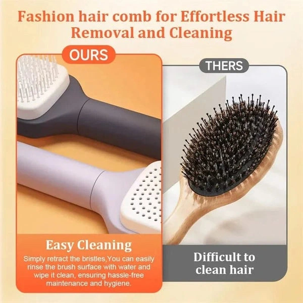 Brosse Cheveux Auto-Nettoyante Rotative - Anti-nœuds & Anti-statique Idéale Pour Tous Types De Cheveux