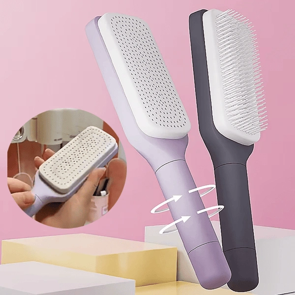 Brosse Cheveux Auto-Nettoyante Rotative - Anti-nœuds & Anti-statique Idéale Pour Tous Types De Cheveux