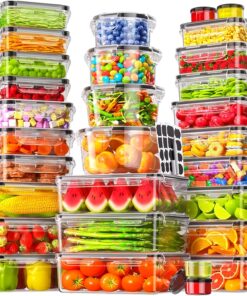 Blitz - Lots de 48 pcs Boîtes de Rangement Réfrigérateur Alimentaire Transparent Cuisine & Placards (24 Boîtes + 24 Couvercles)