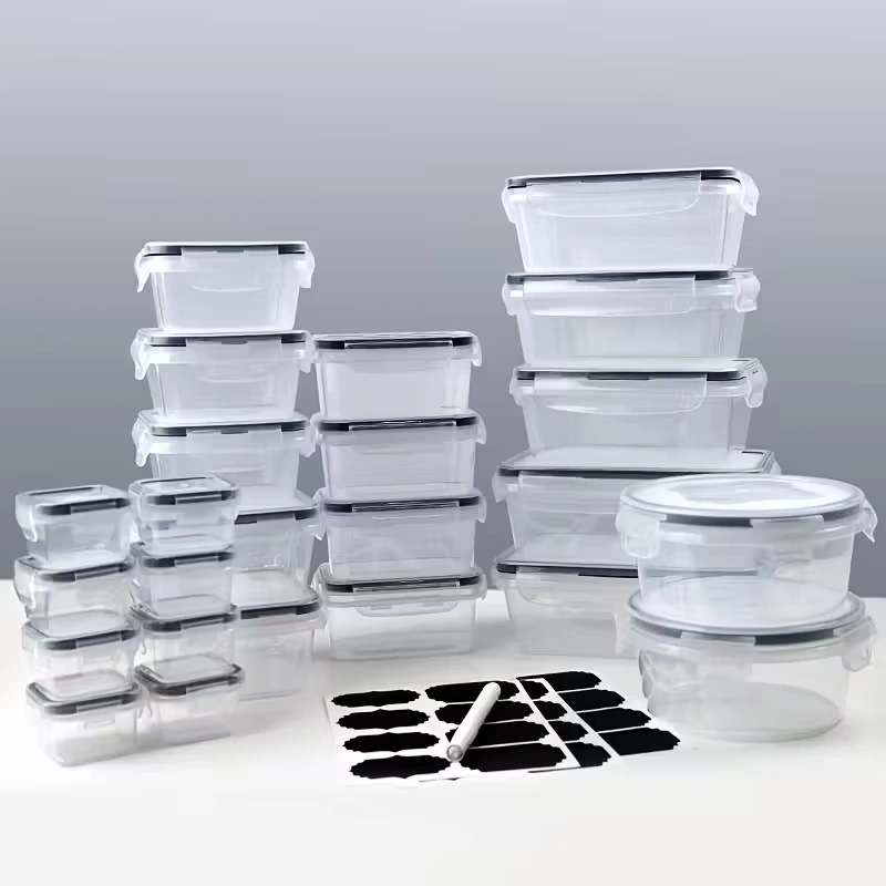 Blitz - Lots de 48 pcs Boîtes de Rangement Réfrigérateur Alimentaire Transparent Cuisine & Placards (24 Boîtes + 24 Couvercles)