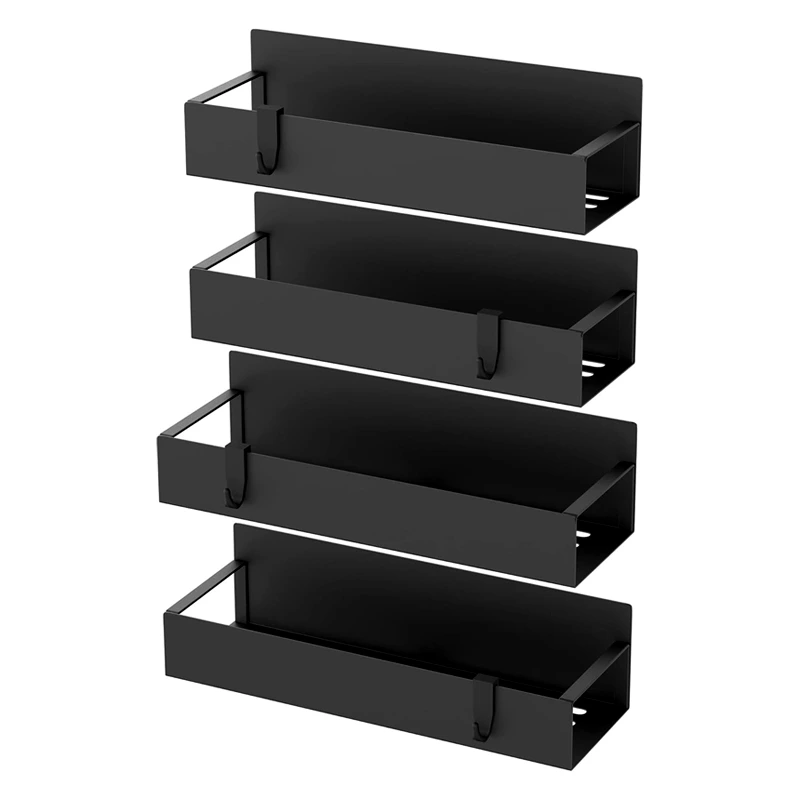 BNBR-8 - Lot de 4 Étagères Magnétiques INOX avec Crochets Rangement Pratique Cuisine Salle de Bain Réfrigérateur