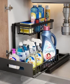 BNBR-2 - 4en1 Organisateur sous évier coulissant 2 niveaux robuste INOX cuisine salle de bain (2 pcs)