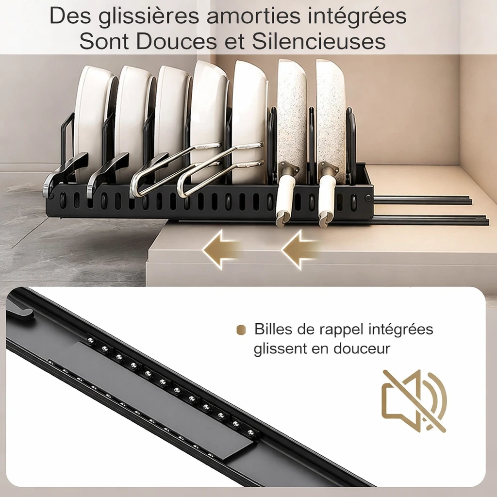 BNBR-12- 4en1 Organisateur Coulissante en INOX avec 8 séparateurs réglables
