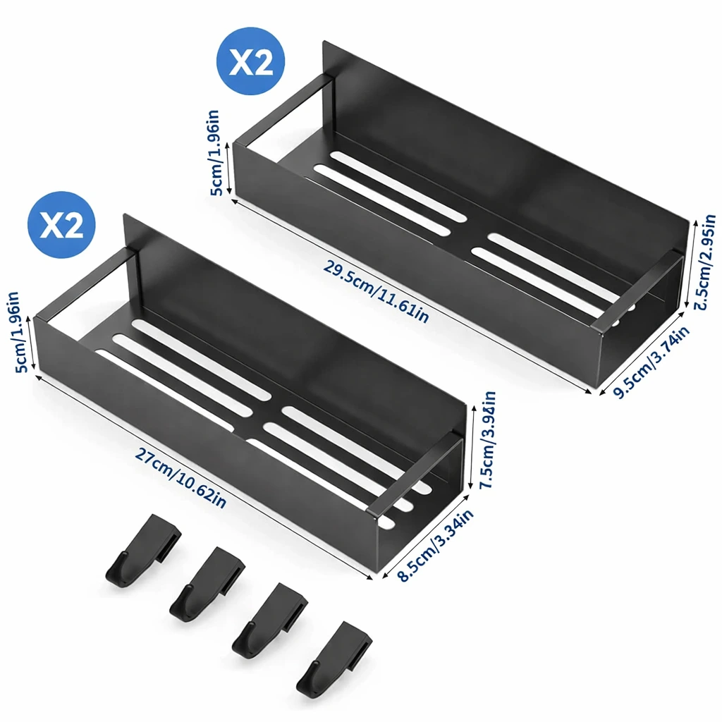 BNBR-8 - Lot de 4 Étagères Magnétiques INOX avec Crochets Rangement Pratique Cuisine Salle de Bain Réfrigérateur