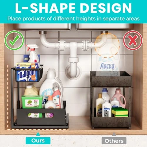 BNBR-2 - 4en1 Organisateur sous évier coulissant 2 niveaux robuste INOX cuisine salle de bain (2 pcs)