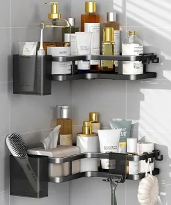 BNBR-9- 9en1 Set de 2 Étagères douche d'angle sans perçage INOX rangement salle de bain