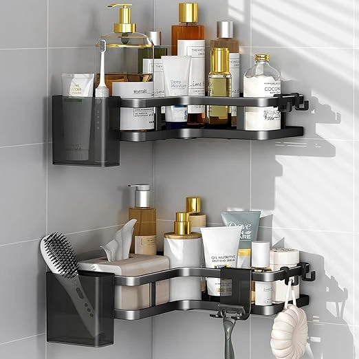 BNBR-9- 9en1 Set de 2 Étagères douche d'angle sans perçage INOX rangement salle de bain