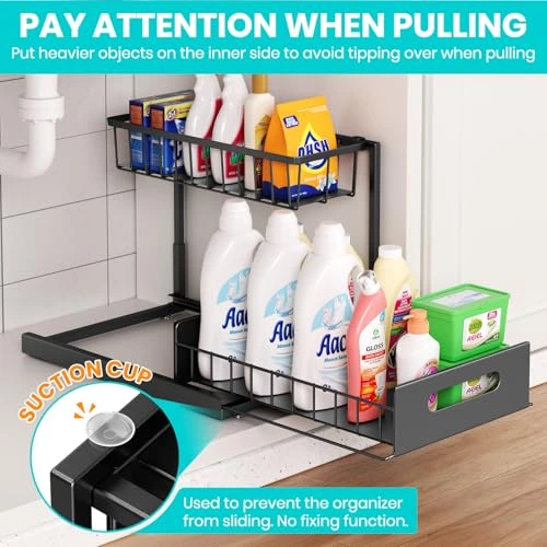 BNBR-2 - 4en1 Organisateur sous évier coulissant 2 niveaux robuste INOX cuisine salle de bain (2 pcs)