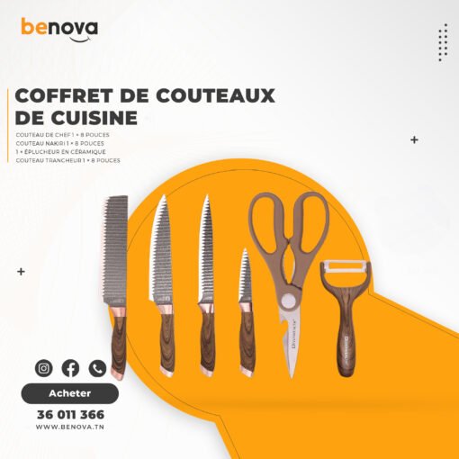 Coffret de couteaux de cuisine en Bois du Namiutsu & Pierre Swiss·Q 6 Pièces, en acier inoxydable