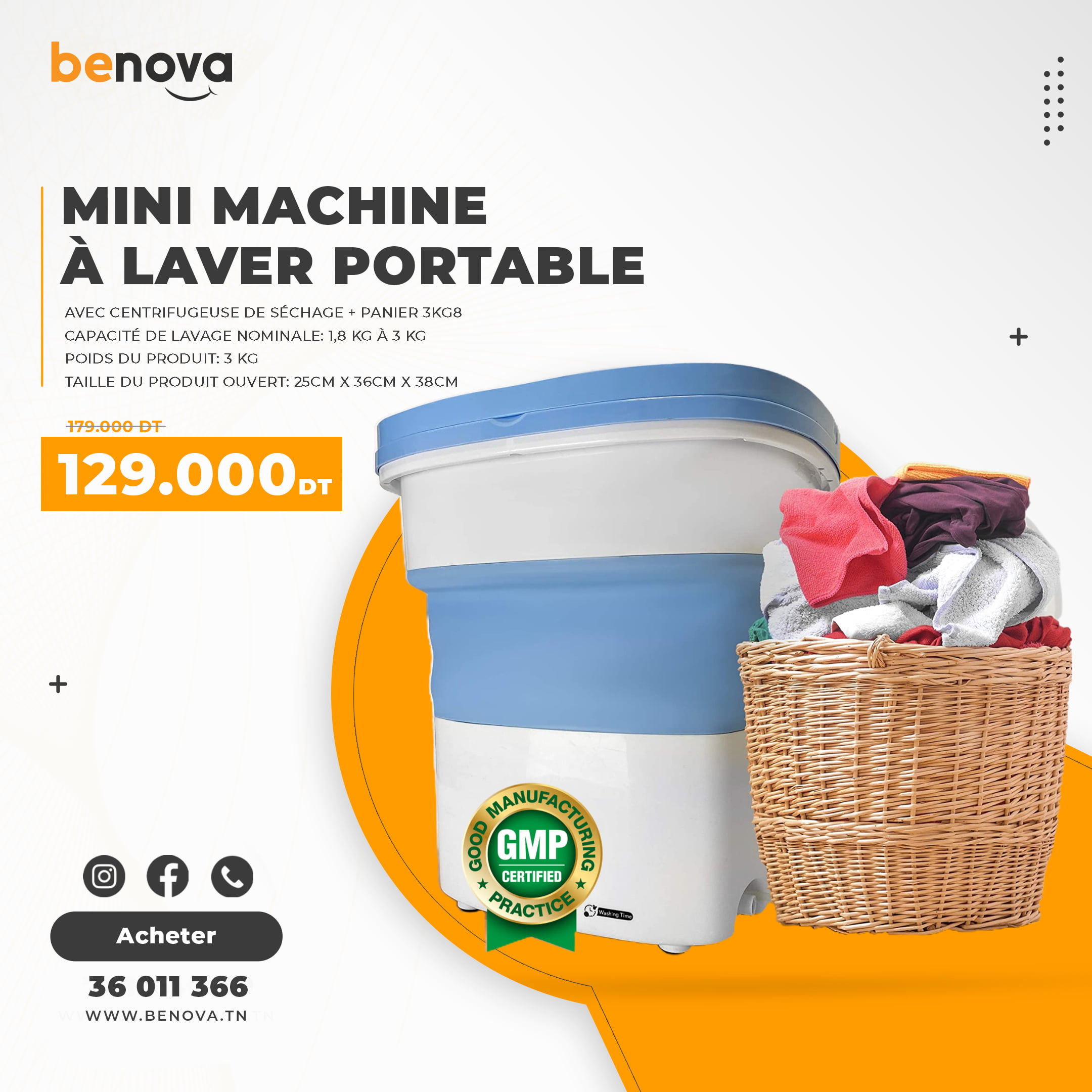 ORVICA Mini machine à laver BLEU pliable portable de haute qualité