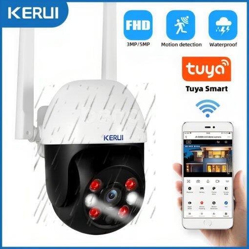 KERUI – 10en1 Caméra de Surveillance extérieure PTZ IP WIFI HD 3MP/1080P sans fil avec fonction de Rotation détection de mouvement et alerte