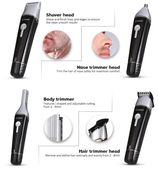 Kemei 10 en 1 Kit de tondeuse électrique pour rasage à cheveux et à barbe