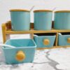 Set de 8 Pots à épices en céramique avec support en bois