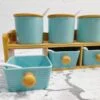 Set de 8 Pots à épices en céramique avec support en bois