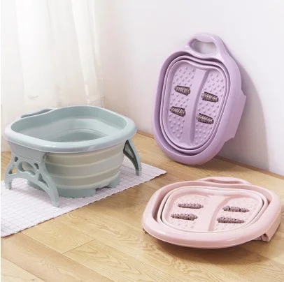 Foldable Footbath Plain Foaming Massage Bucket Plastic Foot Bath Basin Large Heightening Footbath Folding Barrel Ruduce 1