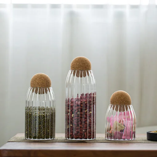 3 Pots en Verre avec Joints Hermétiques Couvercles en Bois