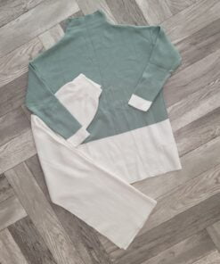 Vêtement femme Ensemble de 2 pièces pour femmes, pull Long vert clair, pantalon blanc