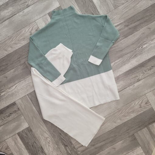 Vêtement femme Ensemble de 2 pièces pour femmes, pull Long vert clair, pantalon blanc