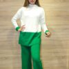 Ensemble de 2 pièces pour femmes, pull Long blanc, pantalon vert
