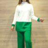 Ensemble de 2 pièces pour femmes, pull Long blanc, pantalon vert