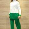 Ensemble de 2 pièces pour femmes, pull Long blanc, pantalon vert
