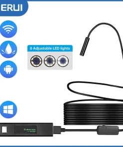 KERUI Caméra d'inspection de serpent USB endoscope USB C étanche IP67 avec 8 lumières LED réglables