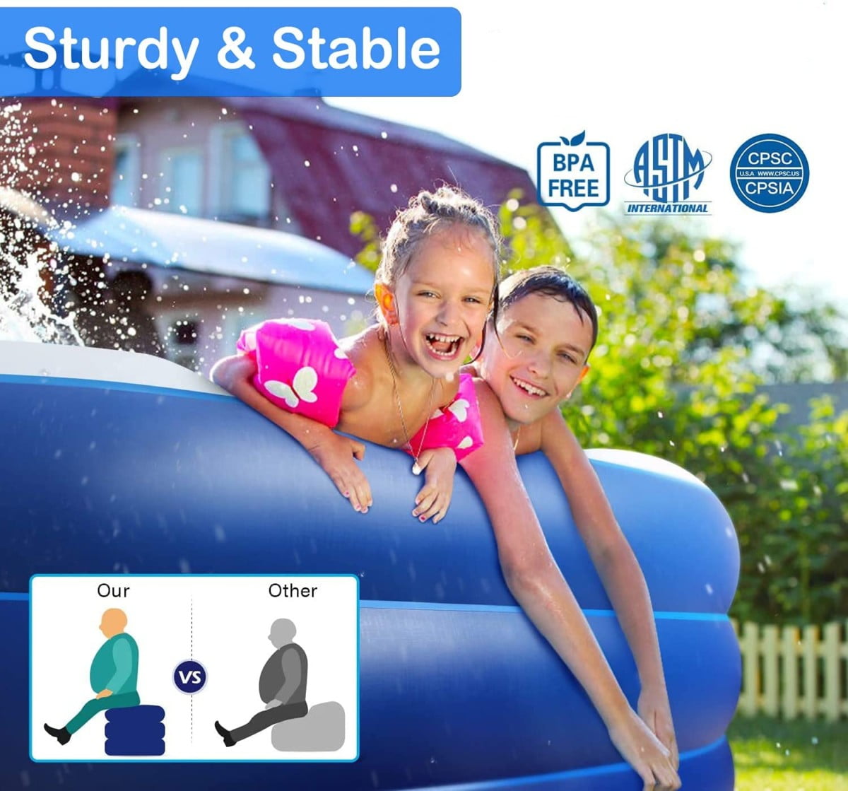 Piscine gonflable rectangulaire, piscine familiale pour enfants et