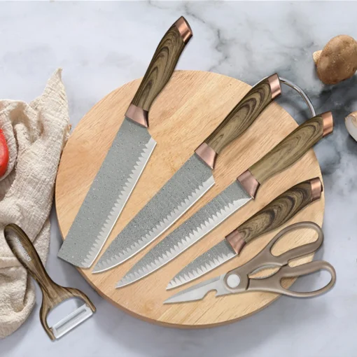 Coffret de couteaux de cuisine en Bois du Namiutsu & Pierre Swiss·Q 6 Pièces, en acier inoxydable